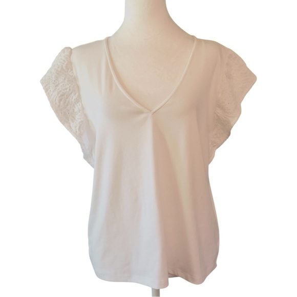 Michael Kors Cream Ruffled Flutter Sleeve Blouse MSRP $98.00 - Picture 2 of 8